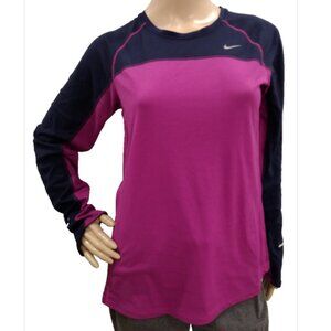 Nike Women's Large Navy Maroon Burgundy Long Sleeve Dri Fit Miler Running Shirt
